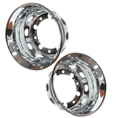 Calota Protetor de Roda Traseira Inox Furo Oval Chanfrada (Aro 22,5 / Pneu 275) - Par
