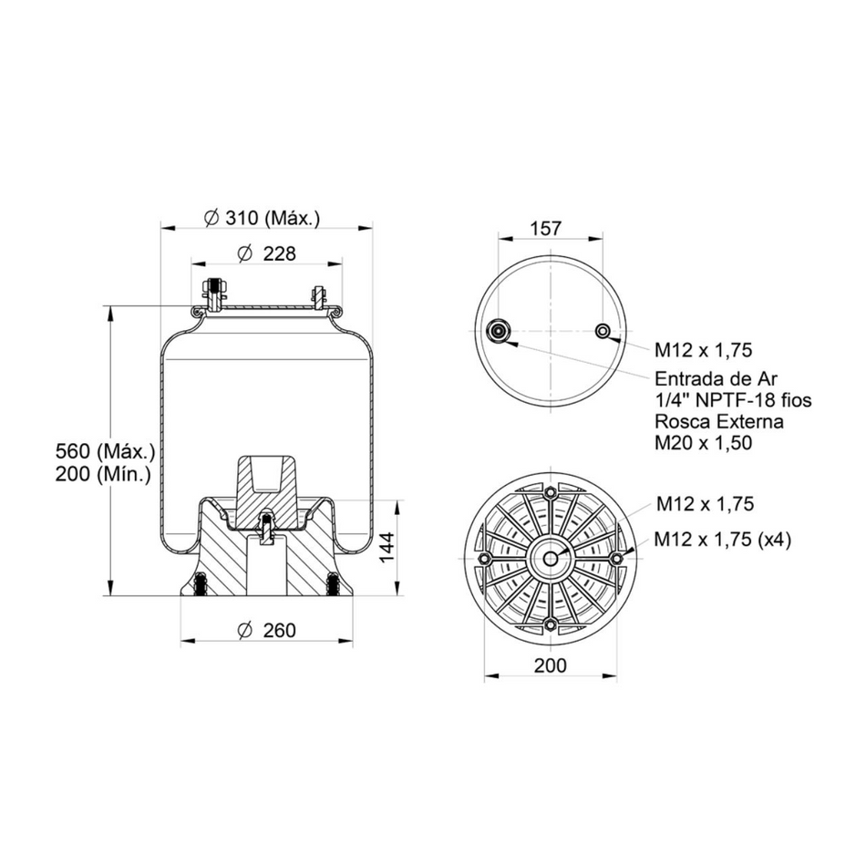 Conjunto Mola Pneumática Suspensão HBZ Base Plástica